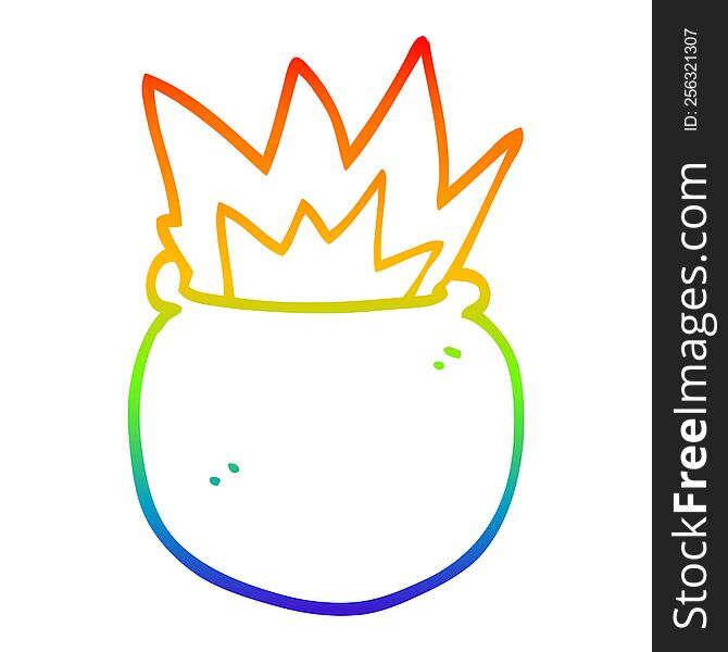 rainbow gradient line drawing of a cartoon exploding cauldron