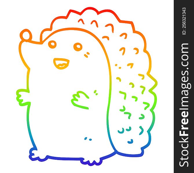 rainbow gradient line drawing of a cartoon happy hedgehog
