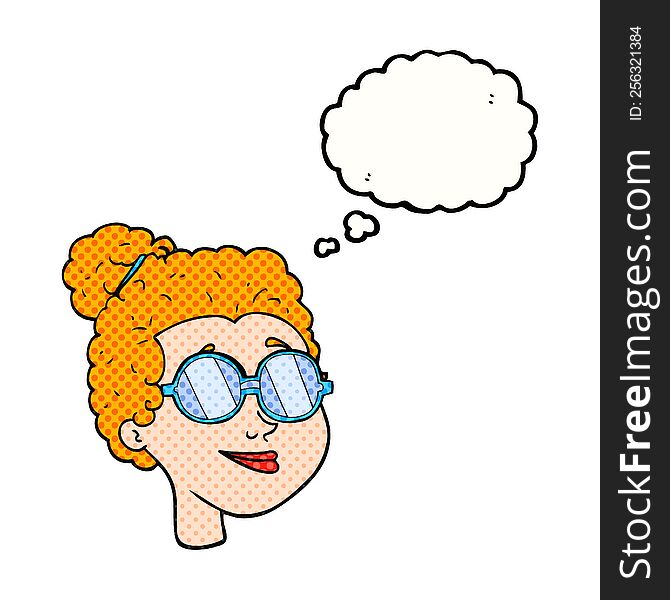 Thought Bubble Cartoon Woman Wearing Spectacles