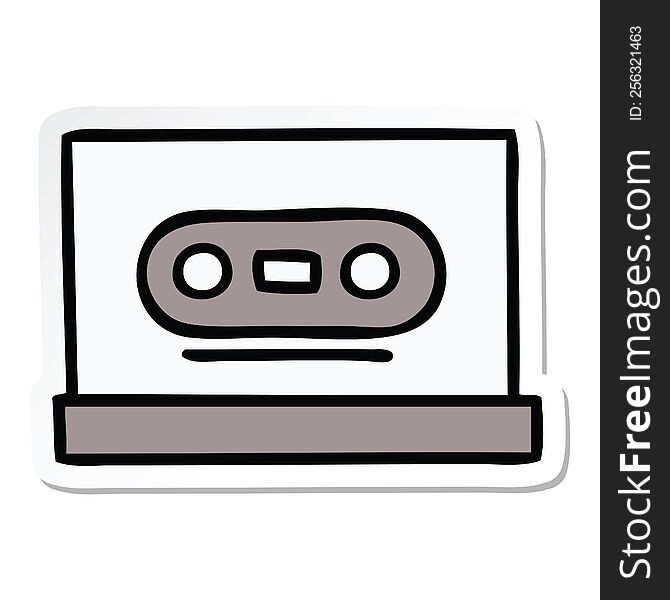 sticker of a cute cartoon retro cassette