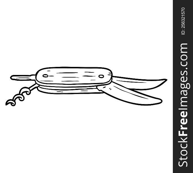 line drawing of a pocket folding knife. line drawing of a pocket folding knife