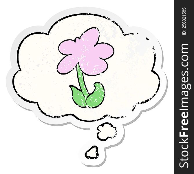 cute cartoon flower with thought bubble as a distressed worn sticker