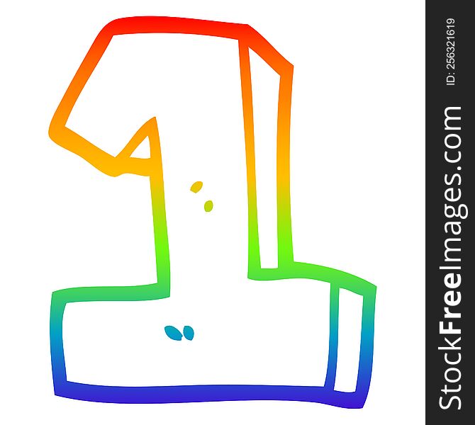 rainbow gradient line drawing of a cartoon number one