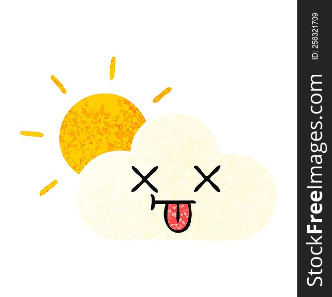 retro illustration style cartoon of a sunshine and cloud