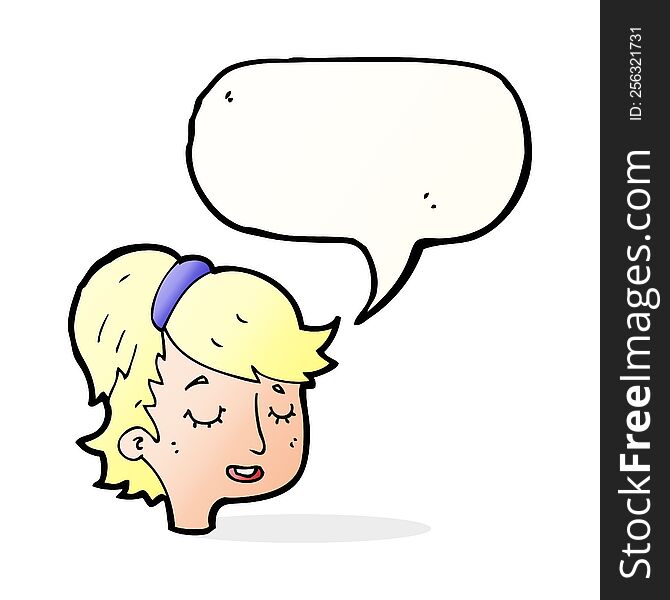 cartoon pretty female face with speech bubble