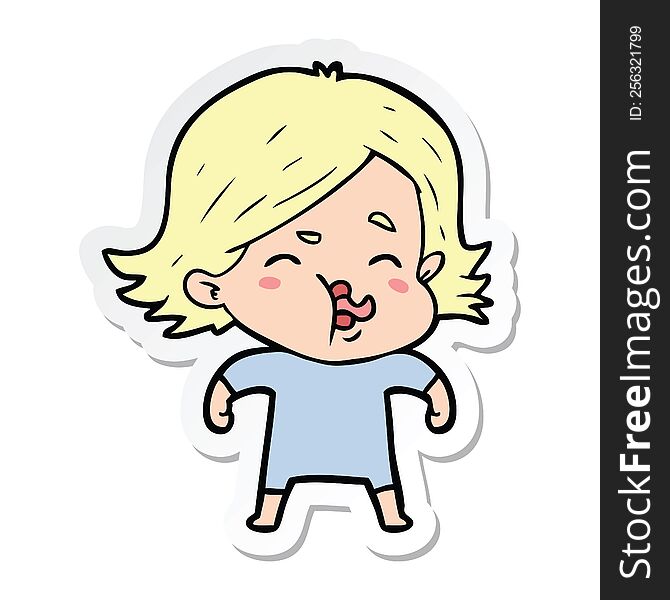 Sticker Of A Cartoon Girl Pulling Face