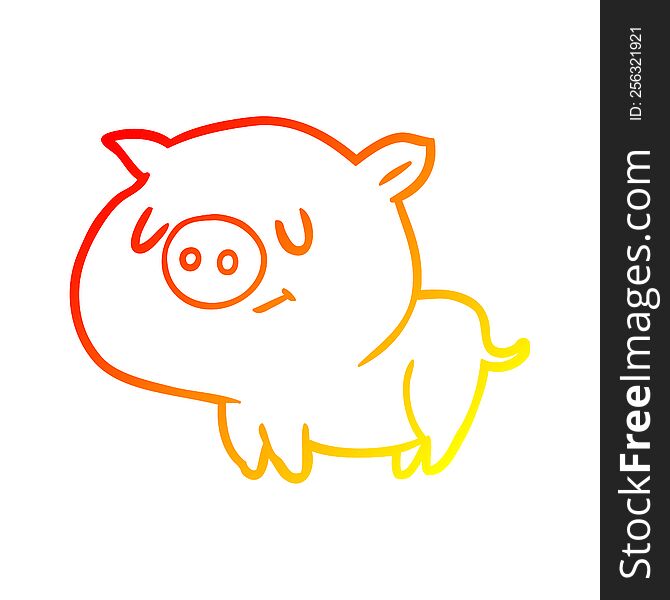 warm gradient line drawing of a cute cartoon pig