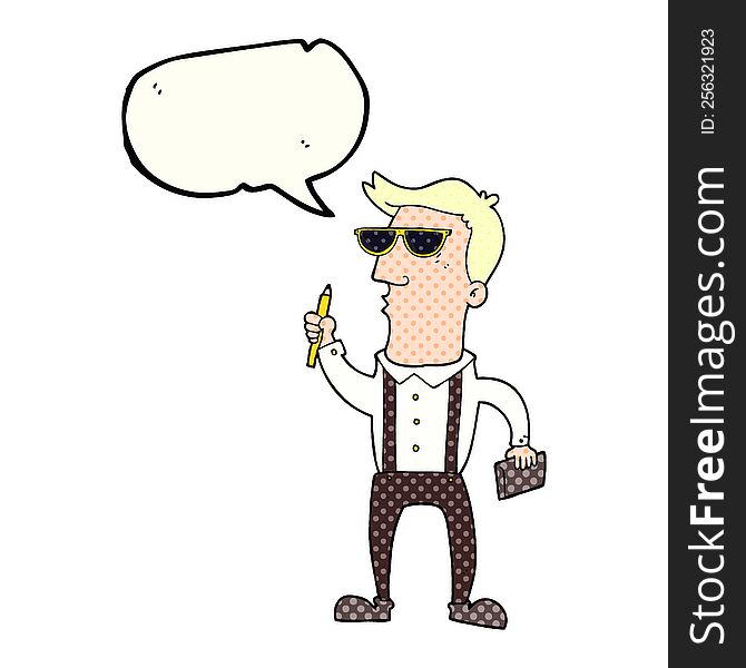 Comic Book Speech Bubble Cartoon Man With Notebook