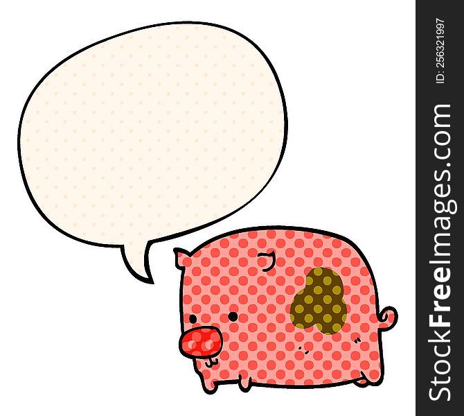 Cartoon Pig And Speech Bubble In Comic Book Style