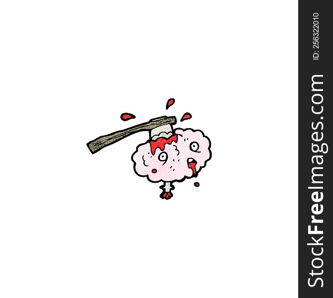 gross cartoon brain with axe in