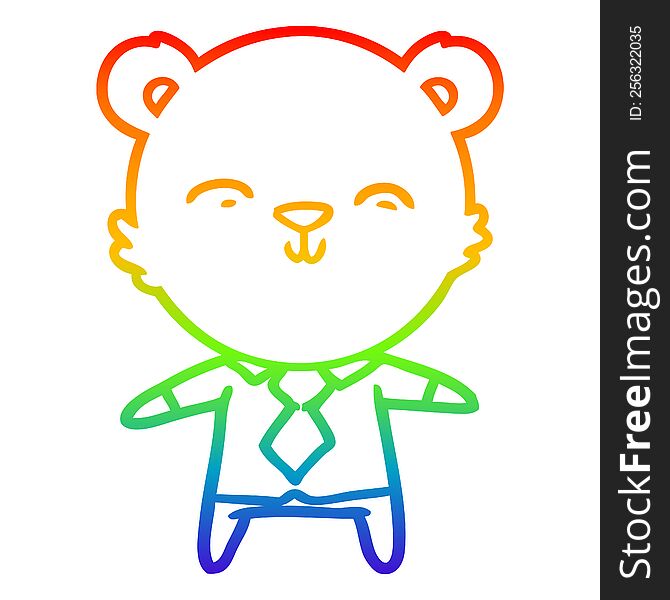 Rainbow Gradient Line Drawing Happy Cartoon Polar Bear Office Worker