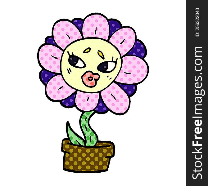 cartoon doodle flower pot