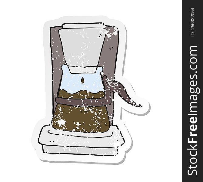 Retro Distressed Sticker Of A Cartoon Drip Filter Coffee Maker