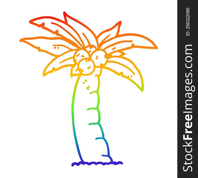 Rainbow Gradient Line Drawing Cartoon Palm Tree