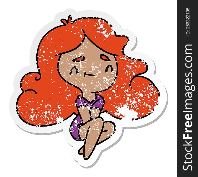 Distressed Sticker Cartoon Of A Cute Kawaii Girl