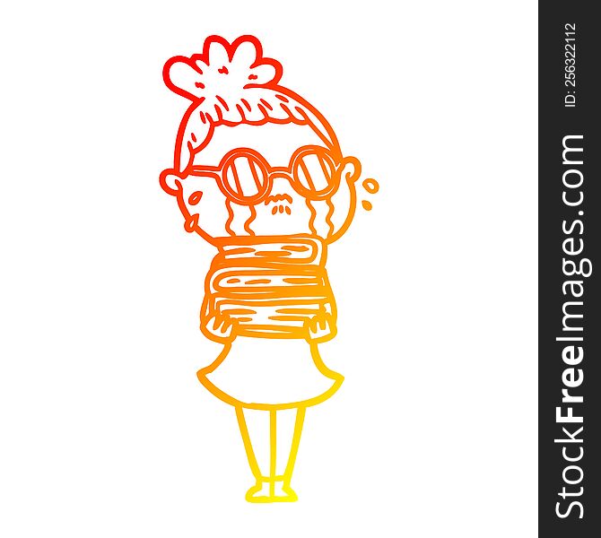 Warm Gradient Line Drawing Cartoon Crying Woman Wearing Spectacles