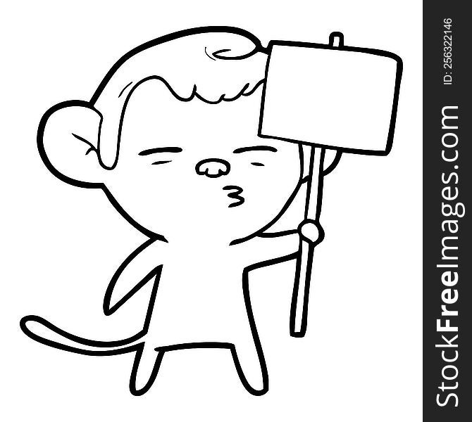 cartoon suspicious monkey with signpost. cartoon suspicious monkey with signpost