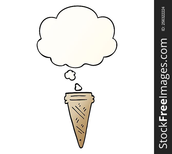 Cartoon Ice Cream Cone And Thought Bubble In Smooth Gradient Style