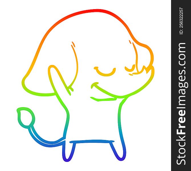 Rainbow Gradient Line Drawing Cartoon Smiling Elephant