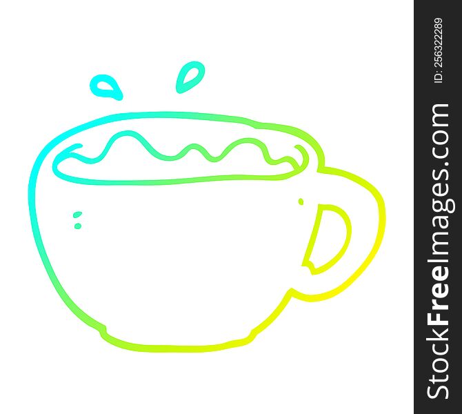 cold gradient line drawing of a cartoon coffee cup