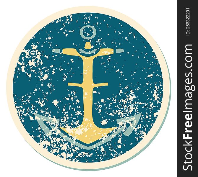 Distressed Sticker Tattoo Style Icon Of An Anchor