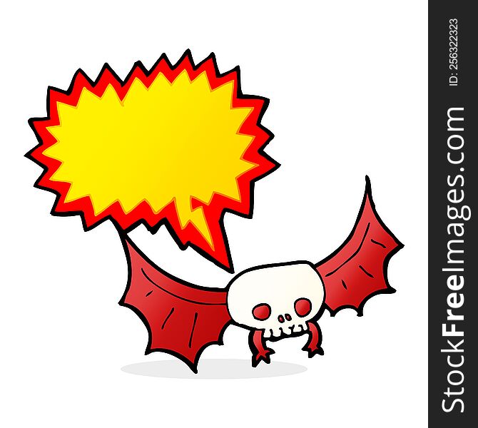 cartoon spooky skull bat with speech bubble