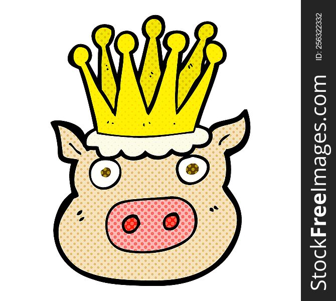 freehand drawn cartoon crowned pig