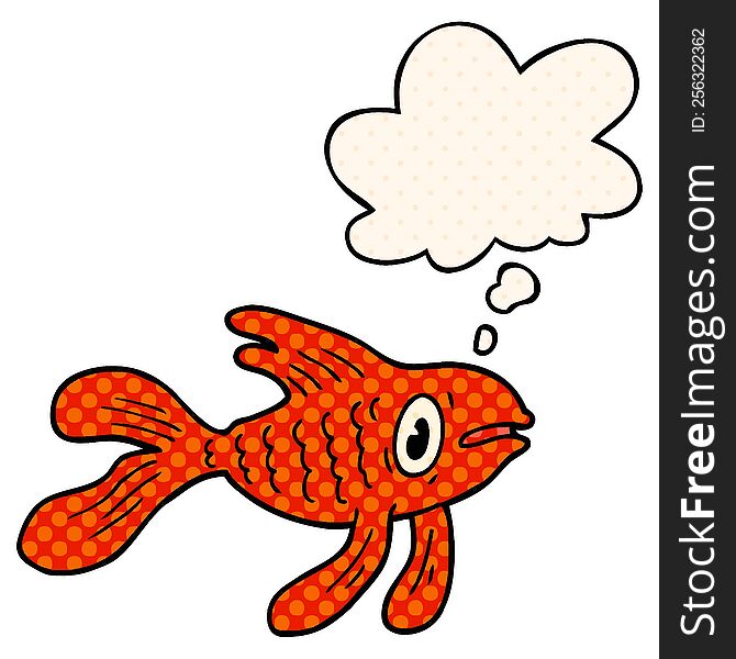 cartoon fish with thought bubble in comic book style