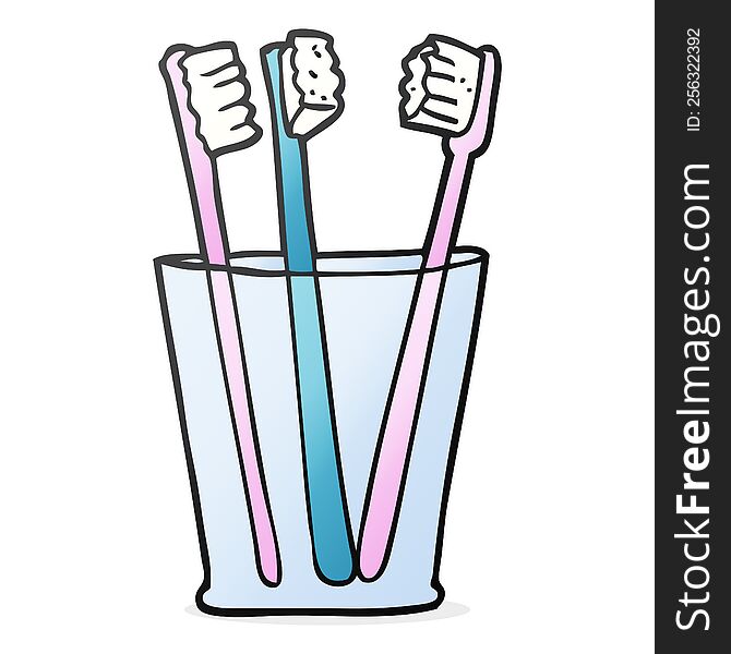 cartoon glass and toothbrushes