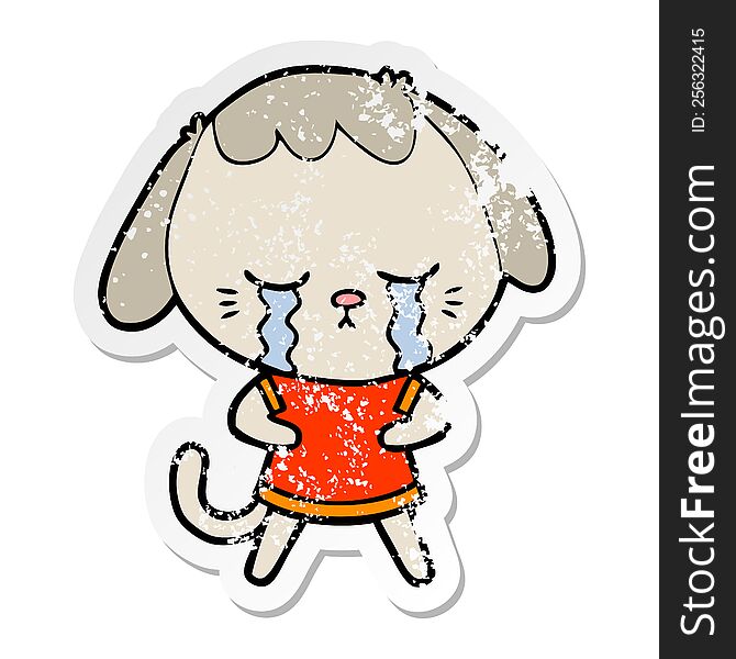 Distressed Sticker Of A Cute Puppy Crying Cartoon