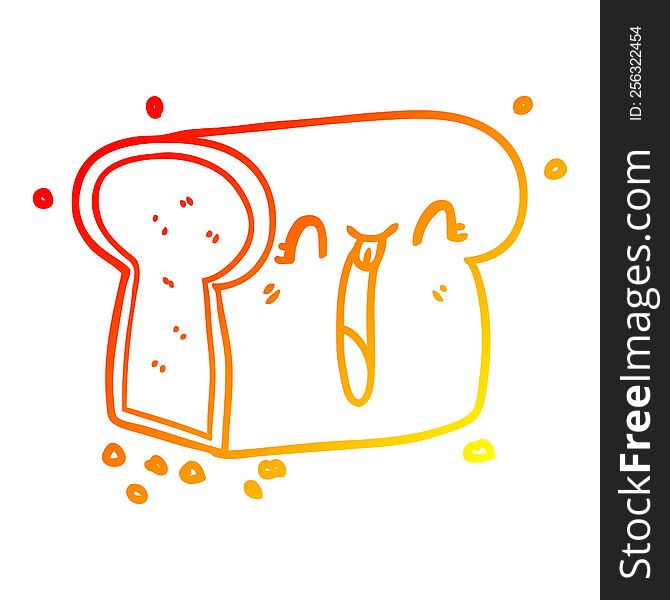 Warm Gradient Line Drawing Cartoon Laughing Loaf Of Bread