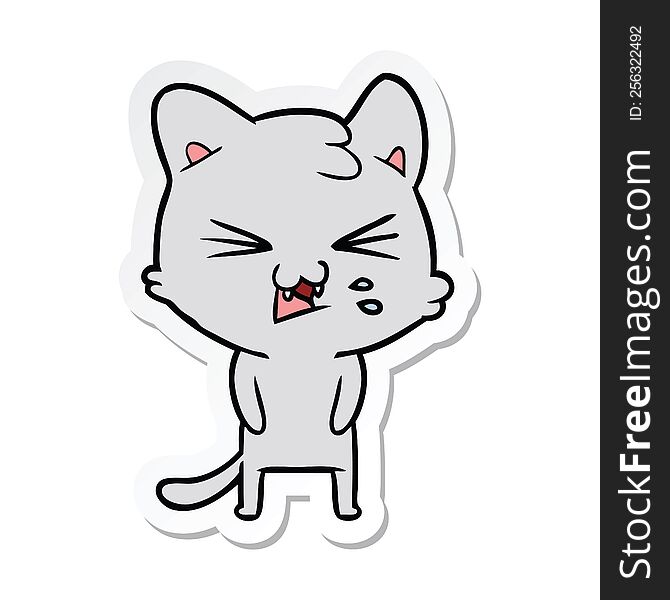 Sticker Of A Cartoon Hissing Cat