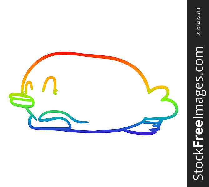 rainbow gradient line drawing of a penguin lying on belly