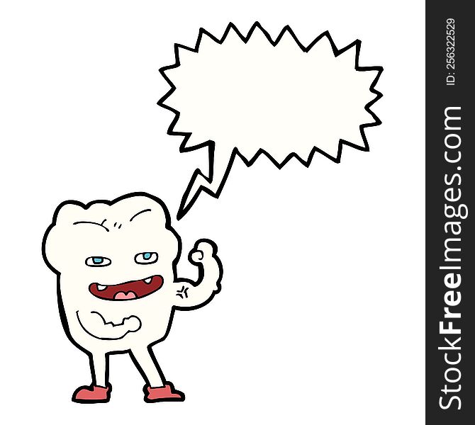 Cartoon Strong Healthy Tooth With Speech Bubble