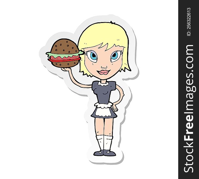 sticker of a cartoon waitress with burger