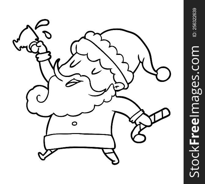 line drawing of a santa claus with hot cocoa. line drawing of a santa claus with hot cocoa