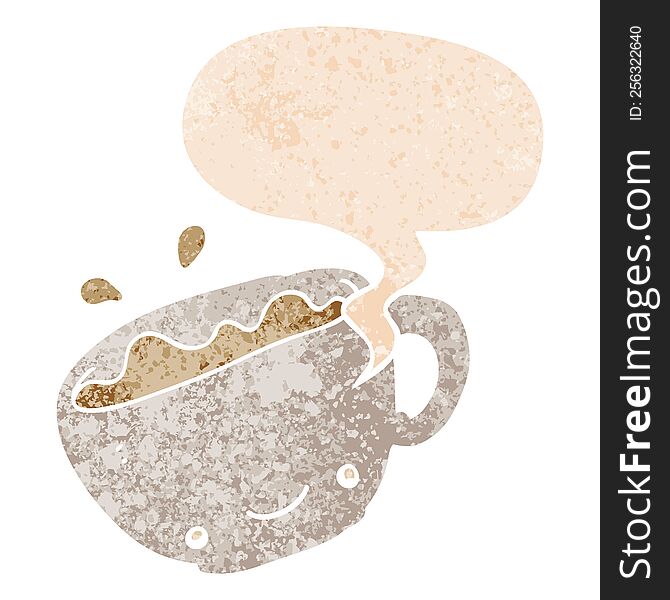 Cartoon Cup Of Coffee And Speech Bubble In Retro Textured Style
