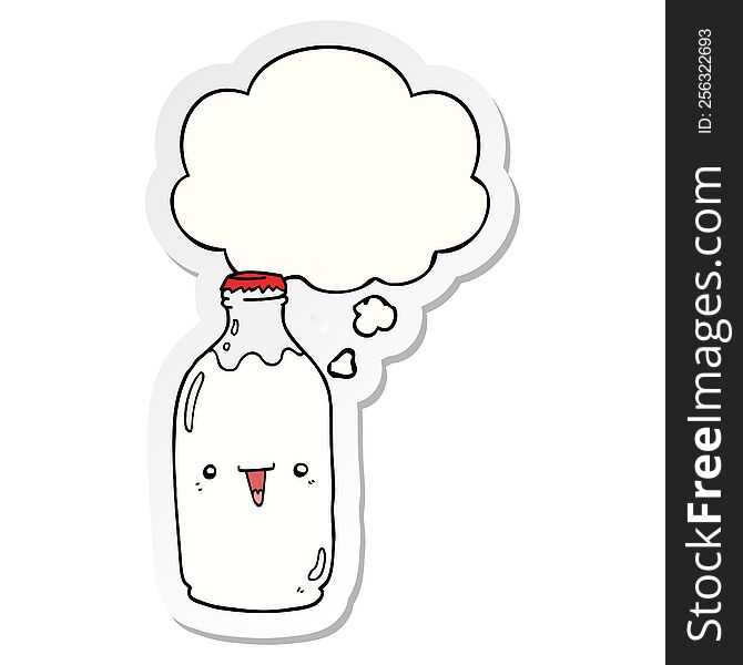 cute cartoon milk bottle with thought bubble as a printed sticker