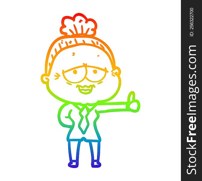 Rainbow Gradient Line Drawing Cartoon Happy Old Lady