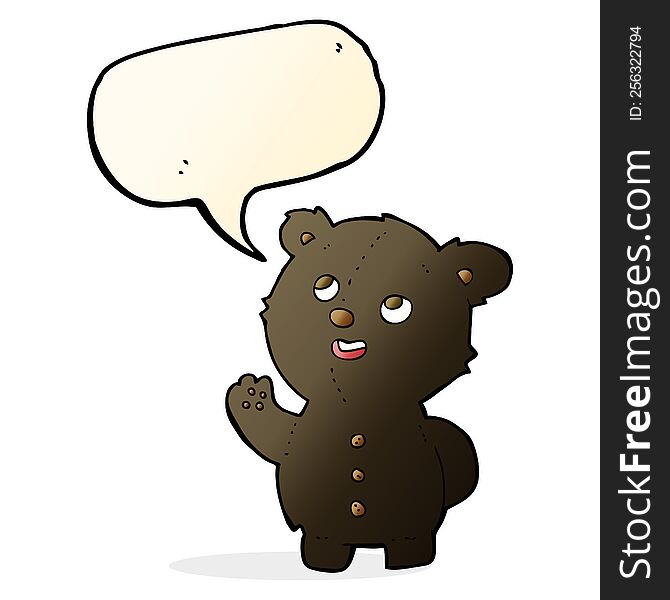 Cartoon Cute Black Bear Cub With Speech Bubble