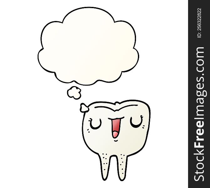 Cartoon Happy Tooth And Thought Bubble In Smooth Gradient Style