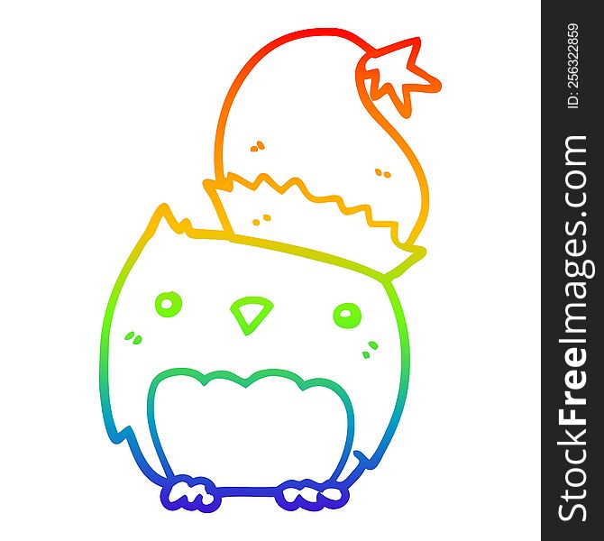 Rainbow Gradient Line Drawing Cute Christmas Owl