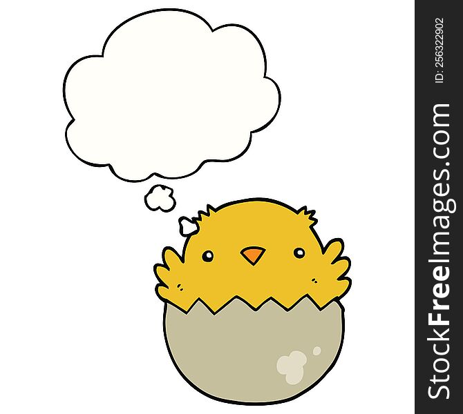 cartoon chick hatching from egg with thought bubble