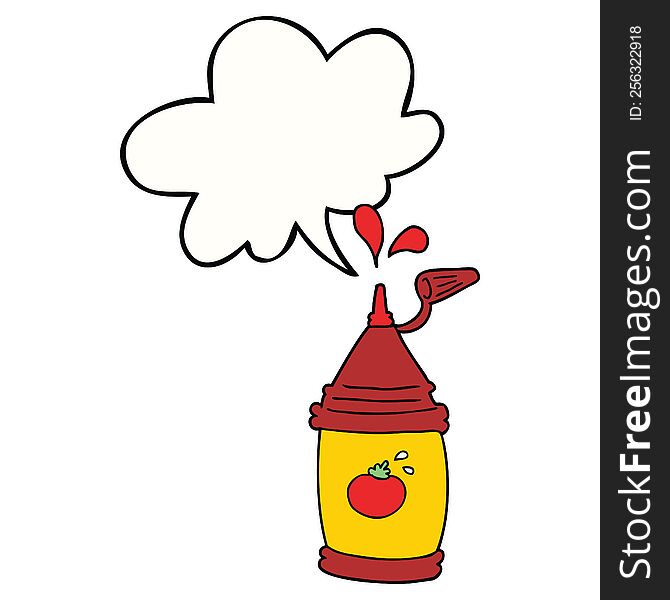cartoon ketchup bottle with speech bubble. cartoon ketchup bottle with speech bubble