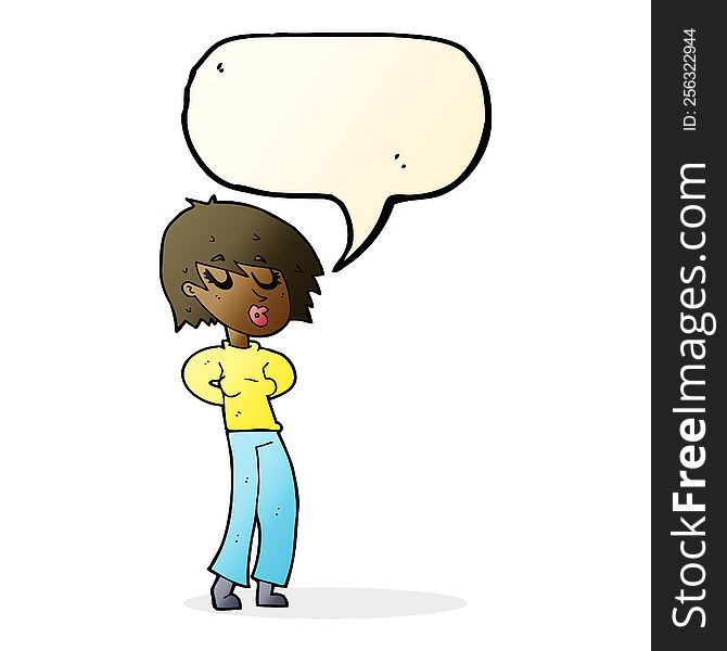 Cartoon Woman Whistling With Speech Bubble