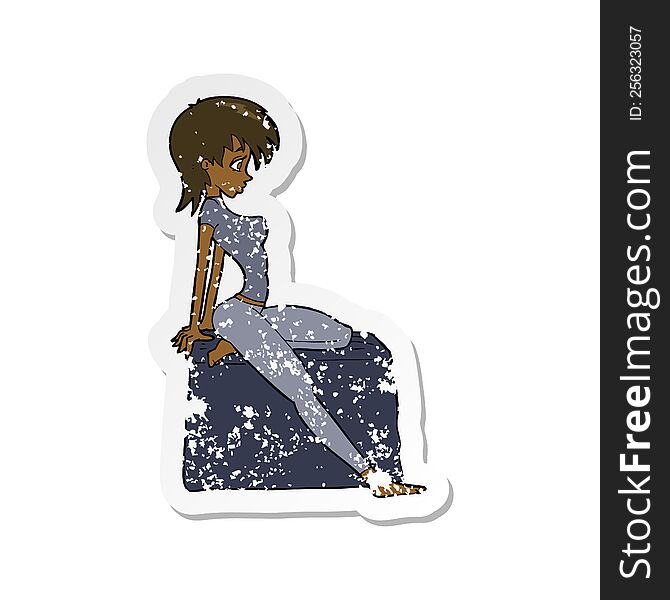 retro distressed sticker of a cartoon pin up pose girl