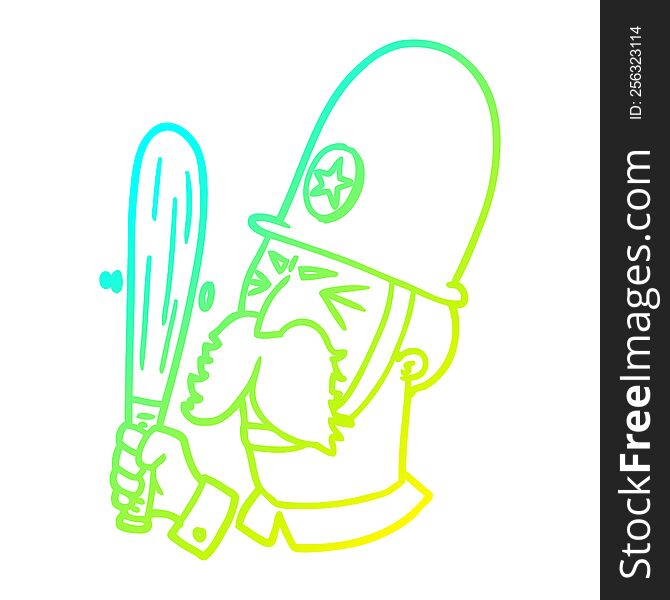 cold gradient line drawing of a cartoon policeman waving baton