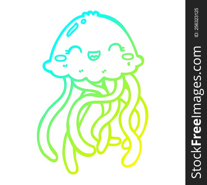 cold gradient line drawing of a cute cartoon jellyfish