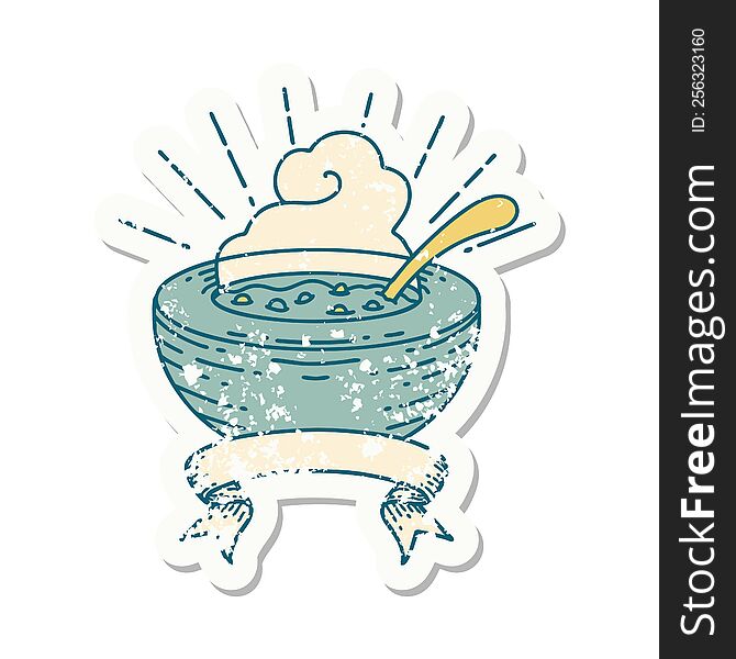 Grunge Sticker Of Tattoo Style Bowl Of Soup