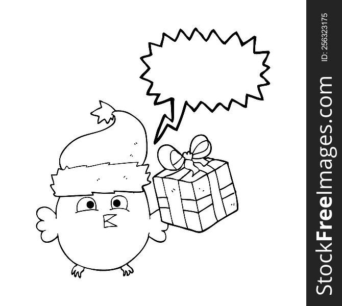 freehand drawn speech bubble cartoon  christmas owl